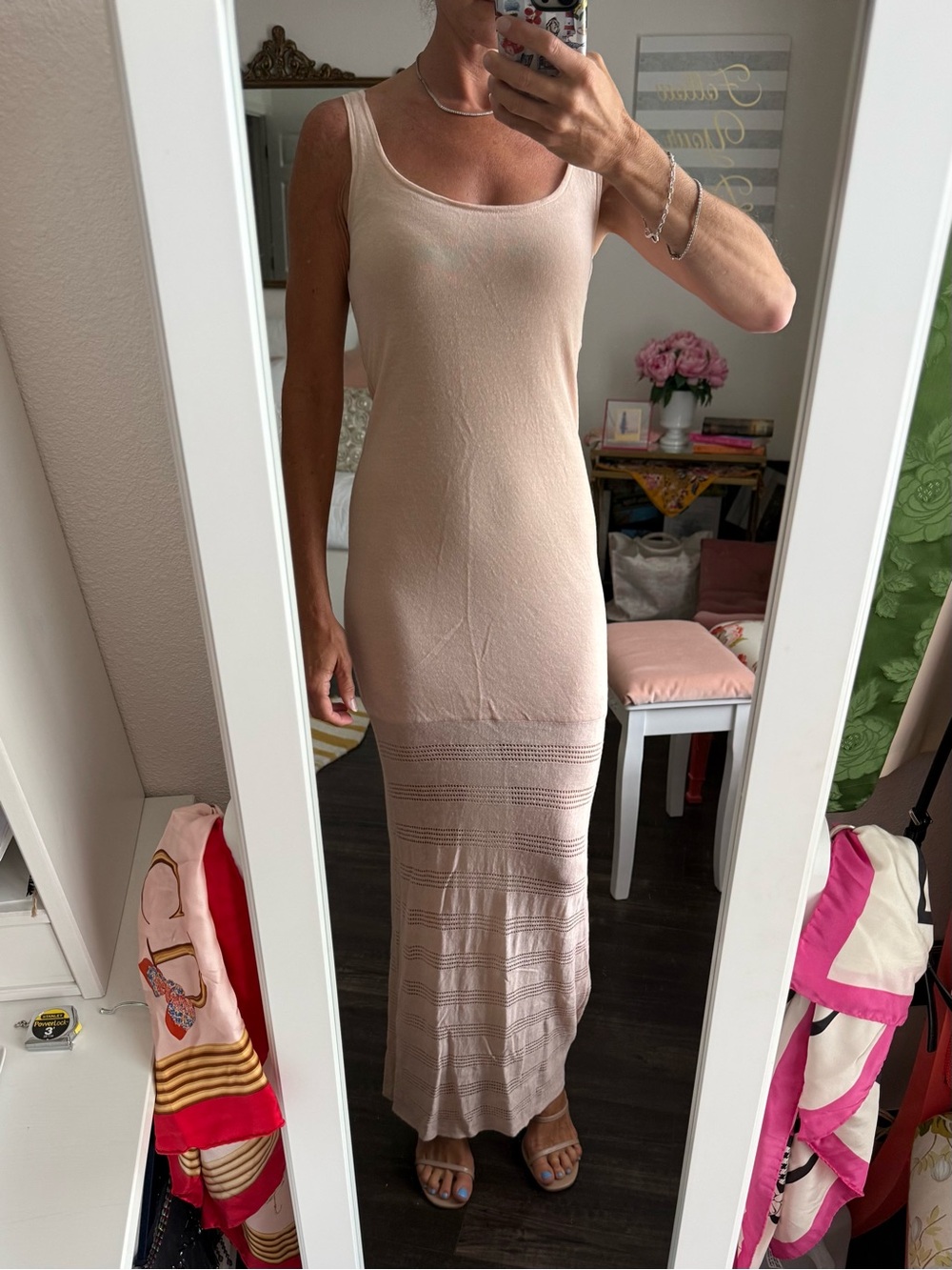 Victoria’s Secret Linen Blend Maxi Tank Dress XS Short Blush Open Knit Hem - Picture 1 of 12